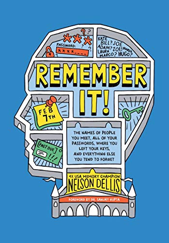 Book cover featuring a head-shaped shelf containing memory-related icons and the title Remember It.