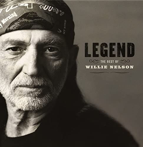 Black and white portrait of Willie Nelson with the word "LEGEND.