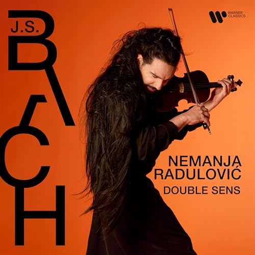 Nemanja Radulović playing violin against an orange background with "Bach" text.