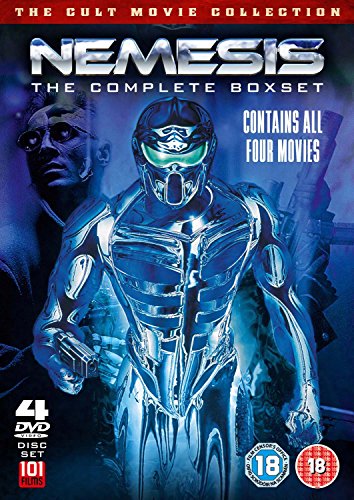 DVD cover for "Nemesis" featuring a silver cyborg and a man in sunglasses.
