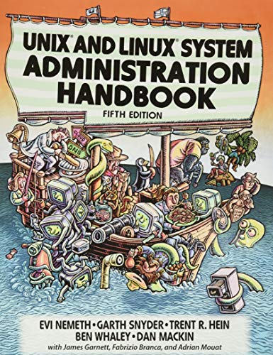 Book cover: "UNIX and Linux System Administration Handbook," fifth edition, illustrated.