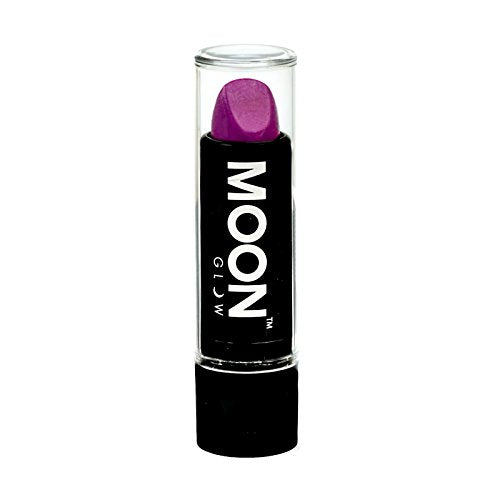 A tube of purple Moon Glow lipstick with a clear cap on a white background.
