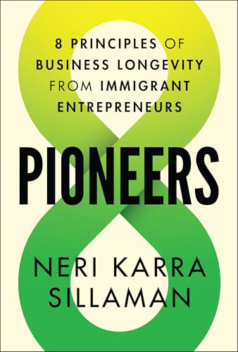 Book cover: "Pioneers" with abstract green and yellow circular design.