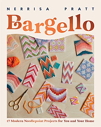 Book cover featuring colorful bargello needlepoint samples and crafting tools.
