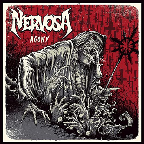 Album cover for Nervosa’s “Agony,” featuring a skeletal, cloaked figure.