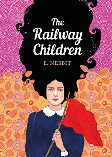 "Book cover featuring a woman holding a red flag, with floral patterns."