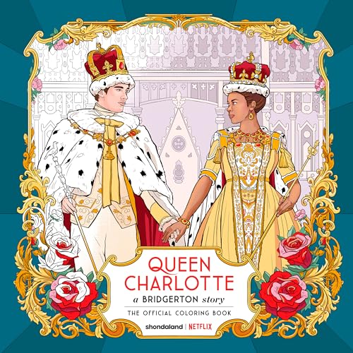 Coloring book cover featuring Queen Charlotte and King George in regal attire.