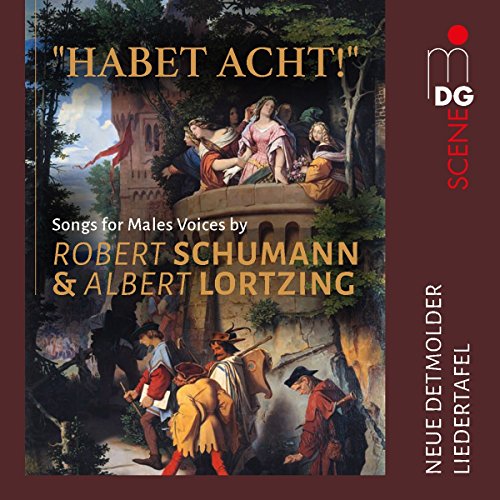 CD cover: Renaissance scene with text "Songs for Male Voices" by Schumann & Lortzing.