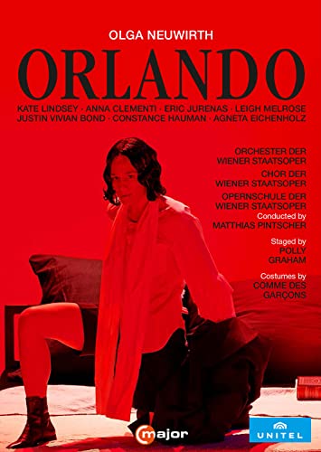 DVD cover for "Orlando" featuring Kate Lindsey in costume, red background.