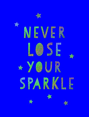 The text Never Lose Your Sparkle in glittery letters on a bright blue background.