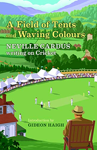 Book cover depicting a cricket ground with tents and a seated figure.
