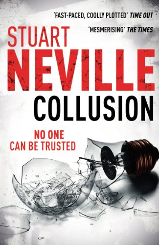 Book cover: "Collusion" by Stuart Neville, with broken glass and a lightbulb.