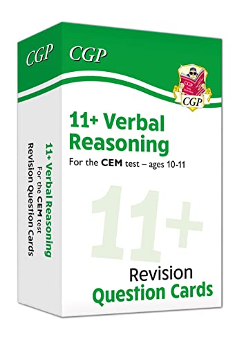 CGP 11+ Verbal Reasoning practice question cards box for CEM test ages 10-11.
