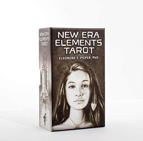 Tarot card deck box with a woman’s face and rocket illustration.