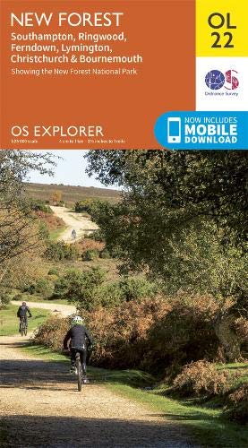 Ordnance Survey Explorer map cover for the New Forest featuring cyclists on a trail.