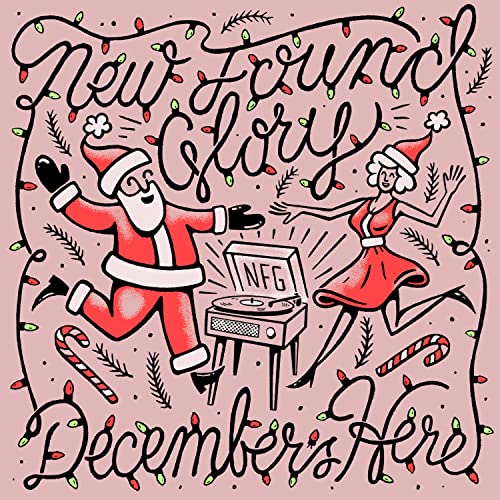 New Found Glory - December's Here" CD cover with illustrated Santa and dancers.
