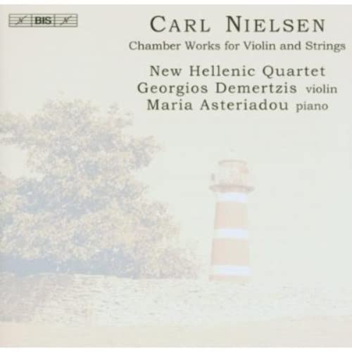 CD cover featuring Carl Nielsen's Chamber Works with a faded image of a lighthouse.