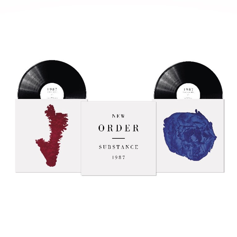 New Order “Substance 87” vinyl record set with abstract cover art.