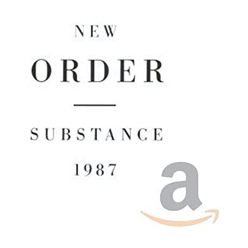 New Order "Substance" CD cover with black text on white, Amazon logo.