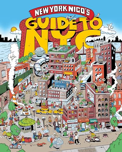 Illustrated book cover depicting a busy New York City street scene.