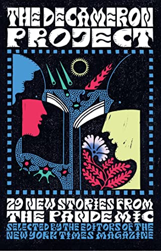 Book cover with stylized faces, sun, and flames on a black background.