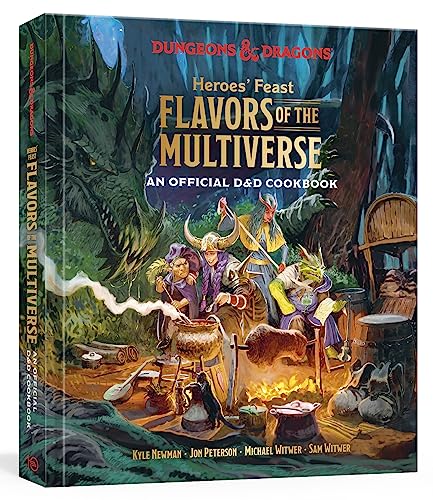 Dungeons & Dragons cookbook cover with fantasy art of adventurers and a dragon.