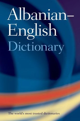 Oxford Albanian-English Dictionary cover with blue and orange abstract design.