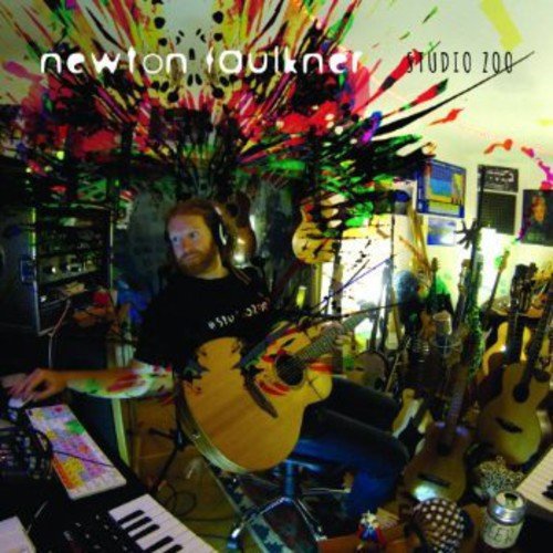 Newton Faulkner album cover with colorful paint splatters and musician with guitar.