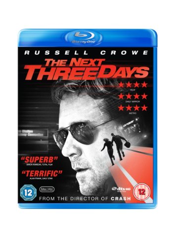 Blu-ray cover art for The Next Three Days featuring Russell Crowe in sunglasses.