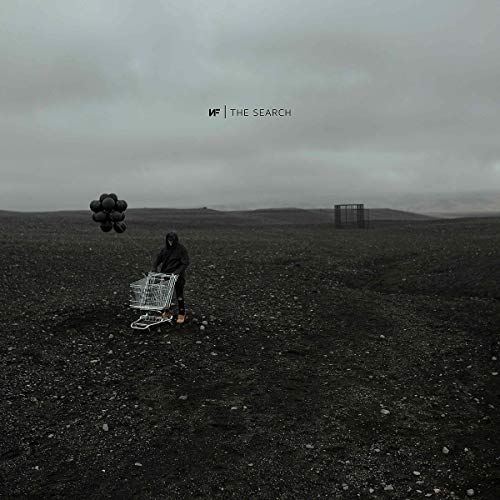 Album cover for NF’s “The Search” featuring a lone figure in a barren landscape.