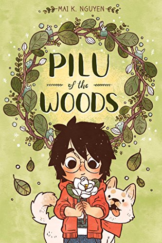 Book cover: a boy with a cat, surrounded by leafy wreath.
