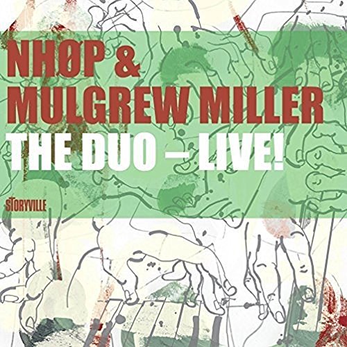 "Album cover with abstract green and white background, red and white text, and sketch-like figures."