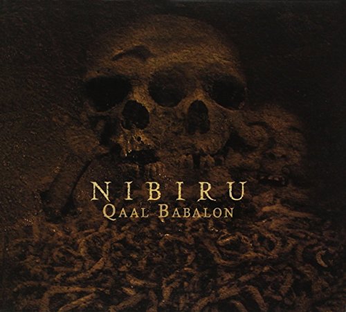 "Album cover with a skull and worms, titled 'Nibiru - Qaal Babalon' in gold text."