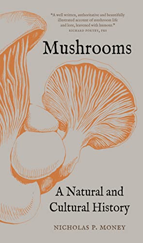 Book cover: "Mushrooms" with illustrated orange fungi and text.
