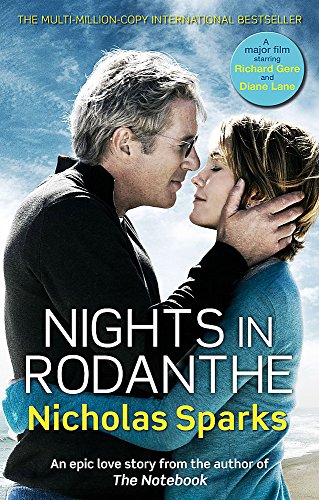 Book cover for "Nights in Rodanthe" featuring a couple embracing.