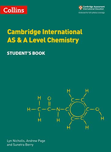 Green textbook cover with chemistry formula and title "Cambridge International AS & A Level Chemistry".