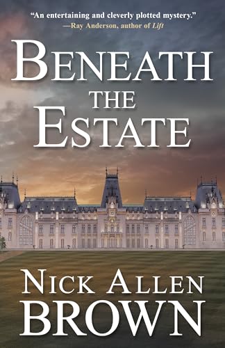 Book cover: grand estate silhouette against a dramatic sunset sky.