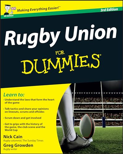 Book cover: "Rugby Union For Dummies," 3rd edition, with rugby player image.