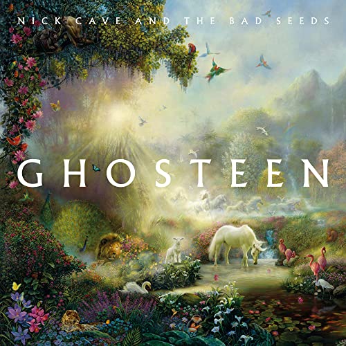 Album cover for Nick Cave & The Bad Seeds’ “Ghosteen” with lush, fantastical imagery.