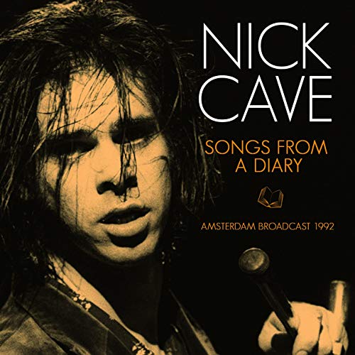 Nick Cave album cover, sepia-toned portrait with microphone, “Songs From A Diary.”