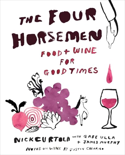 Book cover with hand-drawn illustrations of vegetables, wine, and a horse on white background.