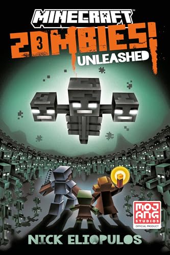 Book cover for “Minecraft: Zombies Unleashed!” featuring pixelated zombie figures.