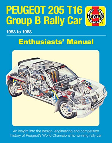Book cover showing a cutaway illustration of a Peugeot 205 T16 rally car.