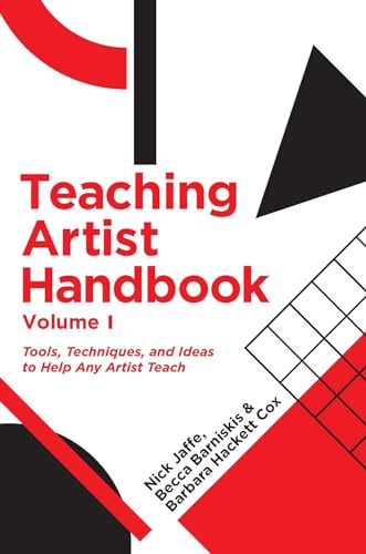 Book cover: "Teaching Artist Handbook Volume I" with abstract red and black shapes.