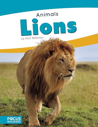 Book cover featuring a male lion’s portrait and the title “Lions.”