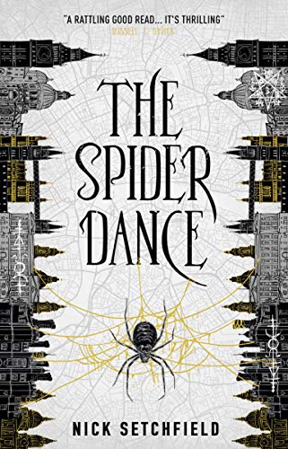Book cover: "The Spider Dance" with a spider and city skyline.