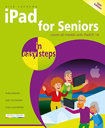 Book cover: “iPad for Seniors” with illustrations of older adults.