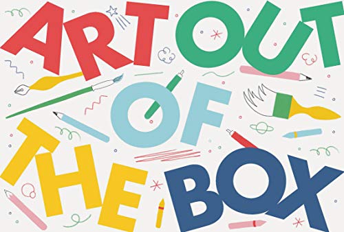 Colorful text "Art Out of the Box" with scattered art supplies.