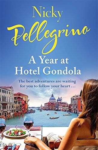 Book cover: woman overlooking Venice canal with wine and food.