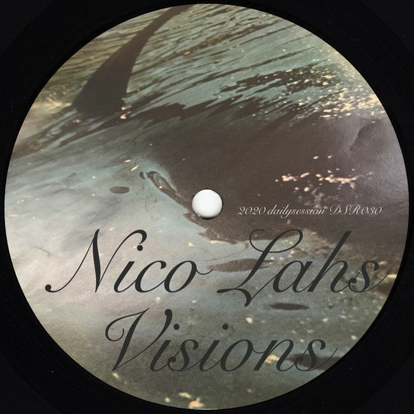 Vinyl record label for Nico Lahs’ “Visions”, with abstract water imagery.
